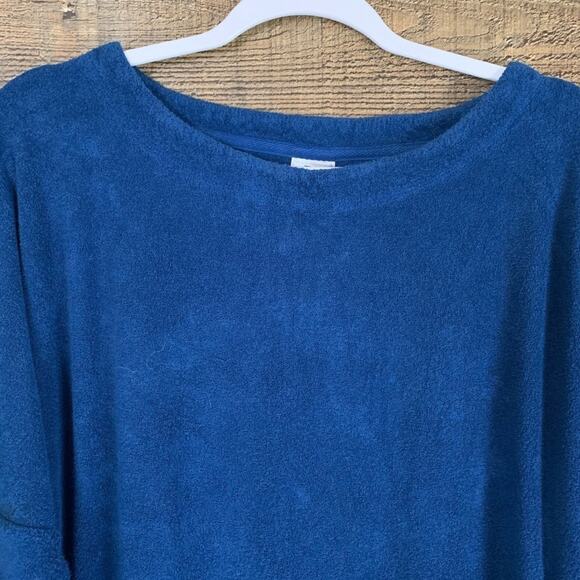 Natori Solid Blue Long Sleeve Terrycloth Lounge Top Size Medium - Picture 4 of 8